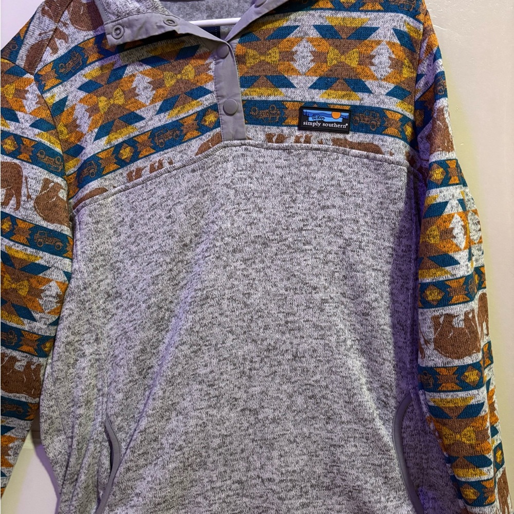 Simply Southern Gray and Brown Zip Up Sweater